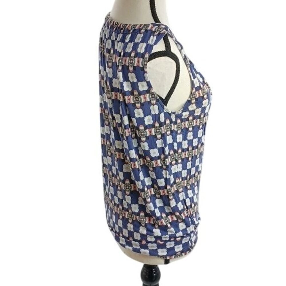 Loft Womens Size S Sleeveless Blouse Blue White Geometric Print Tank Top - Picture 5 of 8